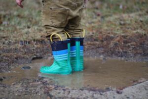 Wellington boots in puddle