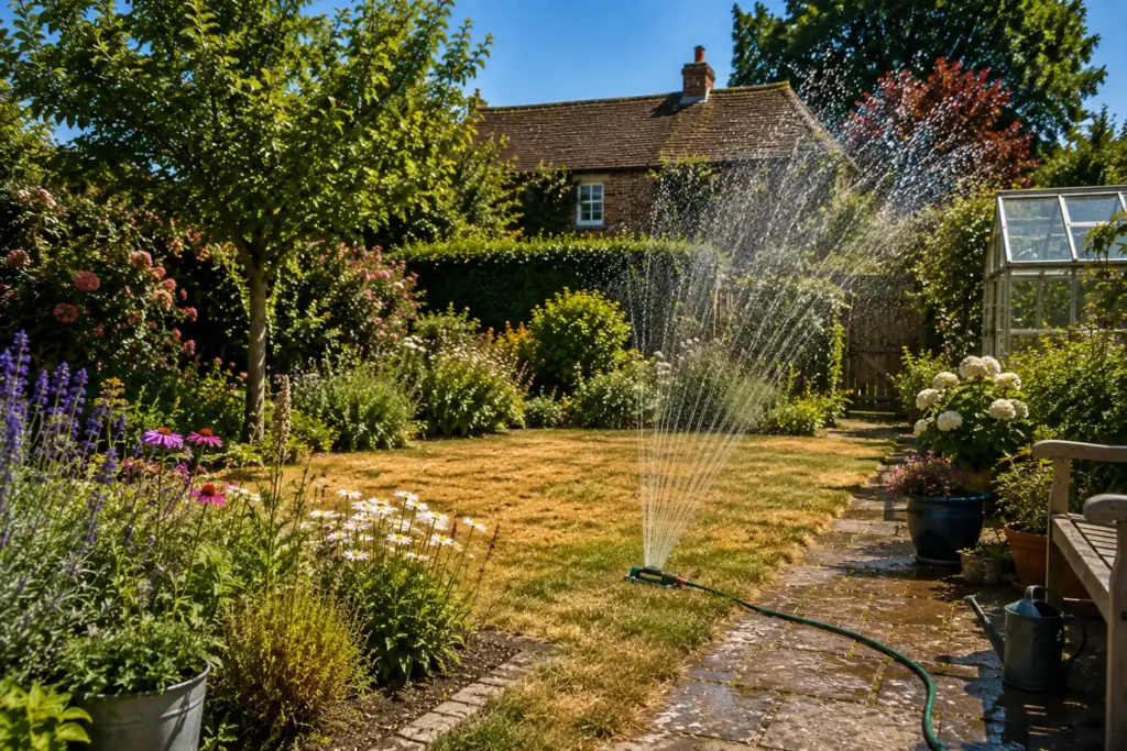 watering a garden in a heatwave